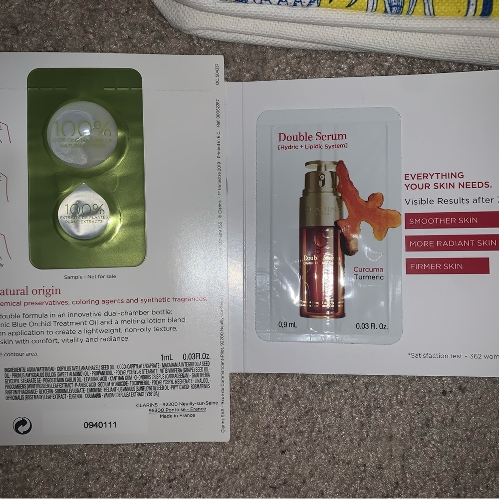 NWOT. Clarins Skincare Sample Set with Yellow and White Bag - Picture 3 of 7